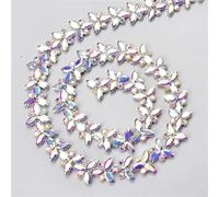 Cadena cerrada de cristales de imitación, Adorno de cadena for taza con flor, hoja, cristal y diamantes de imitación, multicolor, 2 cm de ancho(Silver Ab,45cm long)