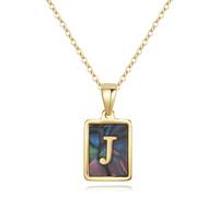 Cadena Collar para Hombre Oro para Hombre, Cadena con Letras A-Z, Cadena con Placa King de Acero Inoxidable para Hombre, Joyas para Mujer, Regalos de nácar (J, Madre perla)