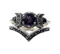 Cadena con 2 anillos de amatista para mujer, anillo de joyería, luna, luna, regalos rojos, anillos para niñas, anillos de perlas, 8, Metal, Sin piedras preciosas