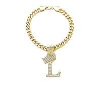 Cadena cubana con letra inicial para perro, cadena para mascotas, gato, cachorro (L, 14 pulgadas)