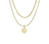 Cadena de Acero Inoxidable 316L Doble Cadena Ajustable con Letras Iniciales dentro de un Elegante Hexágono, Cadena de Acero Quirúrgico con Baño en Plata u Oro 18K. Regalo Cumpleaños. Joyas para mujer