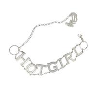 Cadena de aleación de moda con letras brillantes, perfecta para fiestas y festivales de música, cinturón con nombre con purpurina