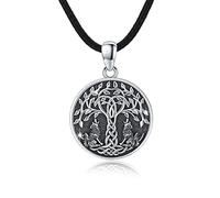 Cadena de árbol de la vida para hombre de plata de ley 925 árbol de la vida cuervo lobo colgante celta nudo redondo amuleto vikingo joyas regalos para mujeres hombres