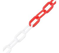Cadena de barrera rojo y blanco, 100 m, para aparcamiento y construcción, cadena de plástico estable de 6 mm de diámetro, resistente a la intemperie y duradera, cierre visible para seguridad