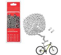 Cadena de Bicicleta 9 Velocidades 116 Eslabones con Cierre Rápido, Acero Carbono Plateado, Compatible con Shimano, SRAM y Campagnolo, para MTB, Carretera y Trekking