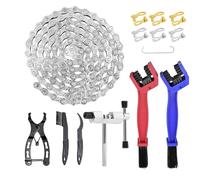 Cadena de bicicleta de 6/7/8 velocidades, cadena de 1/2 x 3/32 pulgadas, 116 eslabones, herramienta con triturador de cadena y comprobador de cadena, 6 pares de candado de cadena, para bicicleta de