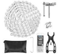 Cadena de Bicicleta de 9/18/27 Compartimentos,116 Eslabones, Cadena de Bicicleta de 1/2x11/128 pulgadas, Juego de Herramientas con Trituradora de Cadena Alicates de Cadena y 1 par de Candado Cadena