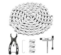 Cadena de bicicleta de 9 velocidades, cadena de bicicleta, herramienta con candado de cadena, alicates para romper cadenas y 3 pares de candado de cadena para bicicleta de montaña (1/2 x 11/128
