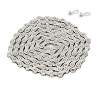 Cadena de bicicleta de montaña, cadena de bicicleta de acero resistente al desgaste ajustable de 10 velocidades, fácil de instalar, cadena de bicicleta plegable de carretera(Plata)