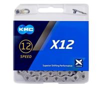 Cadena de bicicleta KMC para bicicletas de montaña, carretera, piñón fijo y de una sola velocidad [12 velocidades] Plateada