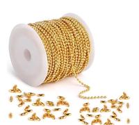 Cadena de bolas, 10 rollos de cadenas de acero de 5 metros, cadena de eslabones de cuentas con cierre de conector de 10 bolas y alicates for collar(1.2mm)