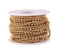 Cadena de bolas acero inoxidable, 2 rollos, 10 m, grado 304, 1,5 mm,3, con carrete for joyería DIY y fabricación cadenas etiquetas(Golden,3mm)
