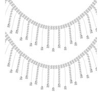 Cadena de Borla de Diamantes de Imitación, 182CM Cadenas de Diamantes de Flecos de Cinta Cristal para Manualidades Boda Ropa Decoración DIY (Plata)