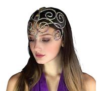 cadena de cabeza Belly Dance Headpiece Headband Bridal Hair Jewelry Hollow Colourful Rhinestone Head Chain for Women Ballroom(SILVER)