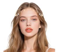 Cadena de cabeza bohemia, hippie oriental, dorada, 53 cm, cadena de cabello bohemia, con lentejuelas, joya de cabeza de adivina, joya de fiesta para mujer y niña