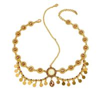 Cadena de cabeza india de colores vibrantes con elegantes diamantes de imitación y borlas de monedas para mujer, tocado de novia, boda, tocado de diamantes de imitación, talla única, como se describe