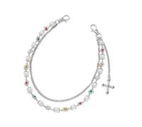 Cadena de cadera única cruzada y perlas, elegante cadena de jeans, joyería corporal, accesorios de ropa, accesorios únicos para ella, él, perlas de moda, talla única, como se describe, como se