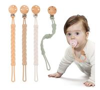 Cadena de chupete de silicona de 4 unidades cadenas de chupetes fáciles de limpiar, cadena de chupete flexible muy elastica de seguridad adecuada para baberos de cadena de chupetes jóvenes (M)