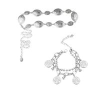 Cadena De Cintura De Metal De 1 Pieza, 1 Pulsera Cole, Cadena Para El Cuerpo De Mujer, Joyería Ajustable, Cinturón Plateado De Moda, Accesorios De Ropa