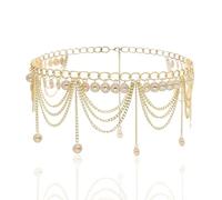 Cadena de cintura para mujer, oro y metal, multicapa, con colgante de borla, 70 cm + cadena de extensión de 30 cm, talla única, Aleación