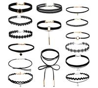 Cadena de clavícula de 15 piezas, collar de cuello, alta elasticidad, estirable, utilizado en cenas de cumpleaños, citas, viajes, fiestas, collares reutilizables negro femenino