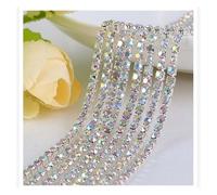 Cadena de cristal de 30 colores con diamantes de imitación, 1 yarda por pieza, con base plateada, for coser en tazas, for hacer bolsas de ropa y decoraciones(Crystal AB,4mm)