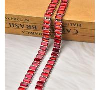 Cadena de decoración de perforación de Agua, 1 Yarda 5x10 mm Rectángulo Cristal Rhinestone Cadena Coser Cinta Adorno Aplique Multicolor(Rosso,1 Yard#Gold Base)