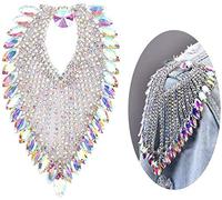 Cadena de diamantes de imitación, 3,35 x 5,12 Pulgadas Cadena de apliques Ojo de Caballo Rhinestone Decorativo Crustal Rhinestone Recorte de apliques para ropa Vestido Bolso de mano Decoración del
