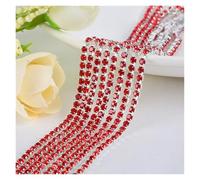 Cadena de diamantes de imitación de cristal de 1 metro, de 2 a 4 mm, for coser y pegar, accesorios for manualidades y prendas(Red,SS8-2.5mm)