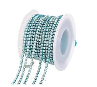 Cadena De Diamantes Imitación 1/10Yard Rhinestone Chain Glitter Crystal Sew On Glue On Rhinestones for Clothes DIY Garment Accessories Trim Cup Chain(Aquamarine Crystal,10 YARDS_SS8 2.5MM)