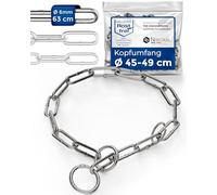 Cadena de estrangulamiento para perros con circunferencia de cabeza de 45-49 cm de acero inoxidable V4A. Cadena de perro con tope de tracción. Collar de cadena de eslabones largos de 6 mm de grosor y