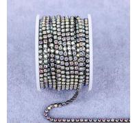 Cadena de garras de con electroforesis de diamantes de imitación, adorno de piedras doradas, apliques decorativos de cristal para vestidos, cristal negro AB-SS12 (3,0 mm), 5 yardas