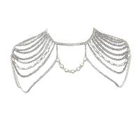 Cadena de Hombro con Diamantes de Imitación Y Perlas NICENEEDED, Cadena de Arnés de Hombro de Cristal Nupcial, Bling Tassel Body Chain Silver Dainty Jewelry Party Bikini Sujetador Cadena Accesorio par