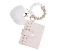 Cadena de llavero de cartera, anillo de pulsera, diseño de vigas de corazón, amuleto de la etiqueta de peluche con cremallera en bolsillo, bonita bolsa para esenciales diarios, Compact Org, beige, ver