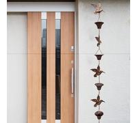 Cadena de lluvia de metal de 2.6 m, decoración de jardín al aire libre azul vintage para aleros, efecto cascada, alternativa para sistema de drenaje de patio y patio (marrón)