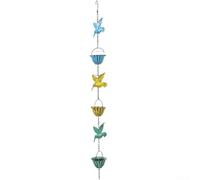 Cadena de lluvia de metal de 8 pies con copas de flores de colibrí | Cadena de lluvia de acero resistente al óxido con parte inferior pesada para reducir el agua y la erosión del canalón.