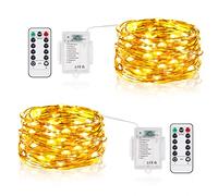 Cadena de Luces, 2 Piezas Guirnalda Luces Pilas con Mando Timer 5M 50LED, 8 Modos Luces de Hadas Decoración para Habitacion, Fiesta, Jardín, Bodas, Compleaños Luces de Hadas, Blanco Cálido