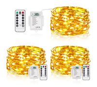 Cadena de Luces con Pilas, 3 Piezas 5M 50LED Guirnaldas Luces con Timer & 8 Modos Luces de Hadas para Navidad Fiesta Hogar Bodas Interiores Exteriores Fiestas DIY Decoración, Blanco Cálido