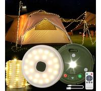 Cadena de luces de camping enrollable de 10 m, versátil, portátil, recargable de camping con 9 modos de iluminación, lámpara de camping impermeable para tienda, camping, patio, decoración y senderismo