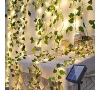 Cadena de Luces Exterior Solar, 100LED 12M, Guirnalda Impermeable de Hiedra Artificial, 8 Modos, Decoración para Jardín Balcón Boda Fiesta