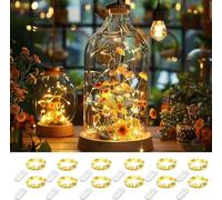 Cadena de Luces LED, 12 x 2m x 20 LED, Mini Cadenas de Luces de Alambre, Funciona con Pilas, para Manualidades, Pequeñas Cadenas de Luces, Resistente al Agua, para Fiestas, Navidad (Blanco Cálido)
