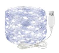 Cadena de luces LED ALEGRE con USB, 5 m, 50 LED, alambre de cobre, con enchufe, cadena de luz impermeable blanca fría, para interiores y exteriores, cadenas de luces LED para decoración de bricolaje