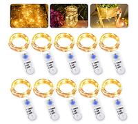 Cadena de luces LED con batería, 2 m, 20 LED, funciona con micro pilas, cobre, luz blanca cálida, iluminación navideña para habitaciones, interiores, Navidad, exteriores, fiestas, bodas, bricolaje (10