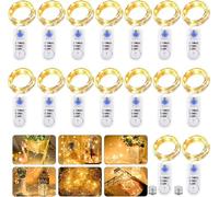 Cadena de luces LED con batería, 2 m, 20 LED, funciona con micro pilas, cobre, luz blanca cálida, iluminación navideña para habitaciones, interiores, Navidad, exteriores, fiestas, bodas, bricolaje (16