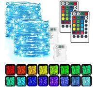Cadena de luces LED con batería interior, 2 unidades, 50 ledes, 16 colores cambiantes, batería RGB, luces superbrillantes con mando a distancia, temporizador para decoraciones navideñas en interiores