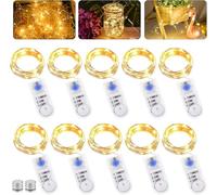Cadena de luces LED con temporizador, 10 unidades, 2 m, 20 ledes, funciona con micro pilas, cobre, iluminación navideña para habitaciones, interiores, Navidad, exteriores, fiestas, bodas, bricolaje