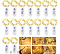 Cadena de luces LED con temporizador, 16 unidades, 2 m, 20 LED, funciona con micro pilas, cobre, luz blanca cálida, iluminación navideña para habitaciones, interiores, Navidad, exteriores, fiestas,