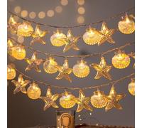 Cadena de luces LED de animales marinos, 3 metros, 20 luces LED, batería, cadena de luces LED para ventana, interior y exterior, impermeable, concha, estrella de mar, guirnalda para jardín, balcón