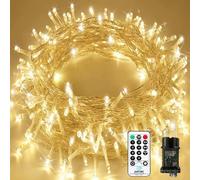 Cadena de luces LED de Navida 23M 200 LED con Mando a Distancia Función de Temporizador, IP65 Resistente al Agua para interior y exterior, Bajo Voltaje, Blanca Cálida Para Navidad, Jardín, Habitación
