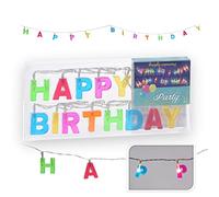 Cadena de luces LED Happy Birthday, coloridas, cadena de luces de cumpleaños, funciona con pilas, 190 cm de largo, artículo de fiesta, decoración de fiestas para cumpleaños infantiles